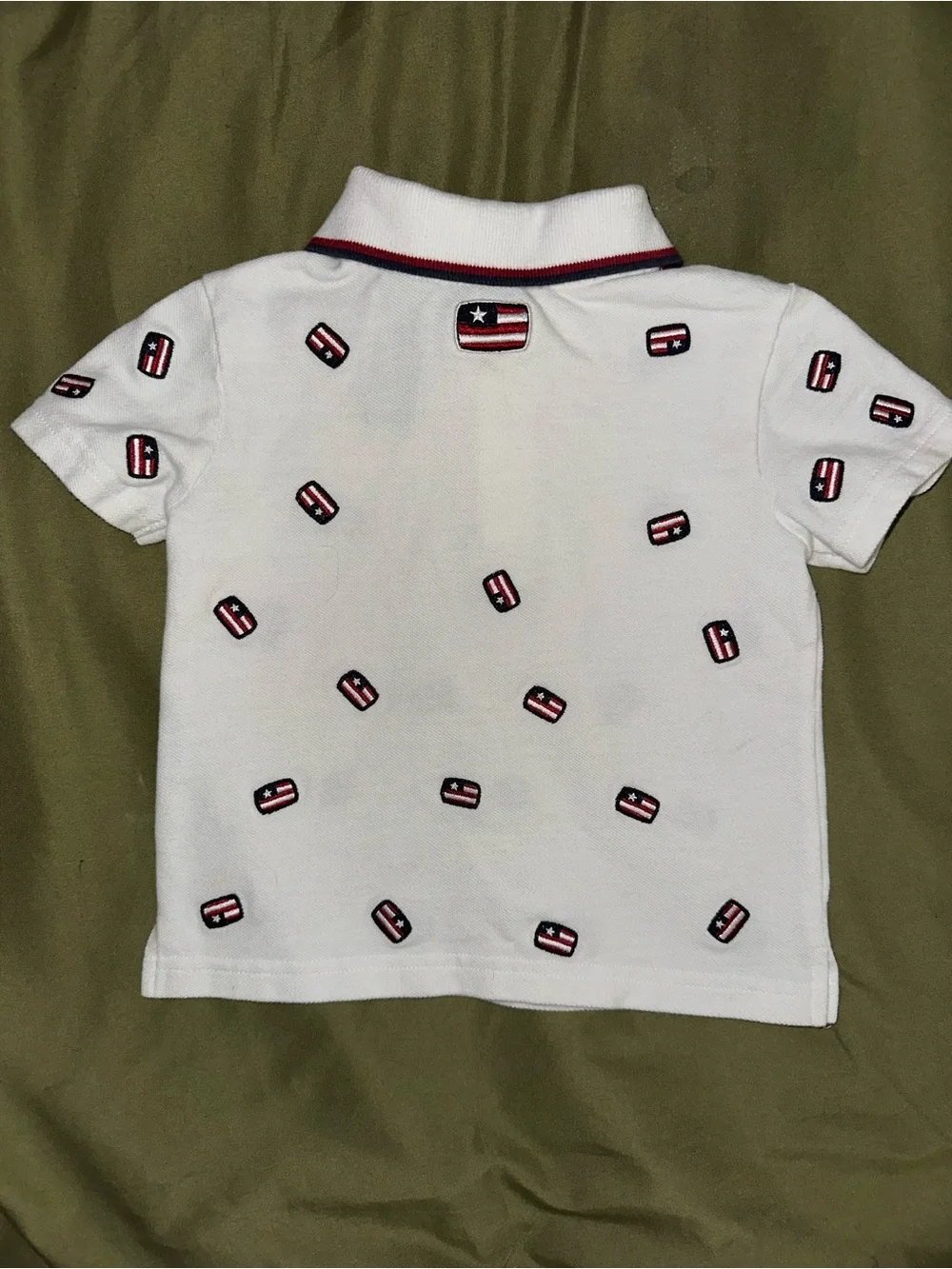 Kids White Polo Shirt with Red & Navy Embroidered Accents
